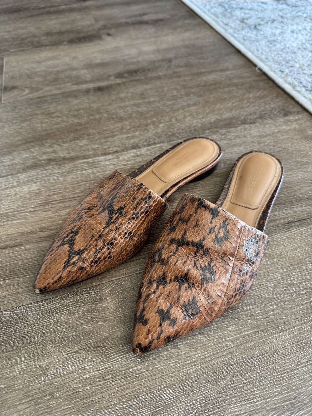Michael Kors Brown Snake-Print Pointed Toe Mules